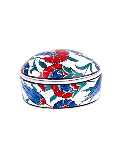 Tulip & Carnation Patterned Jewelry Box Original Iznik Tile PDO