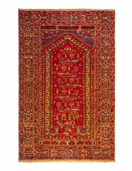Antik Kula Manzaralı Halı 19. Yüzyıl 133 x 220 cm