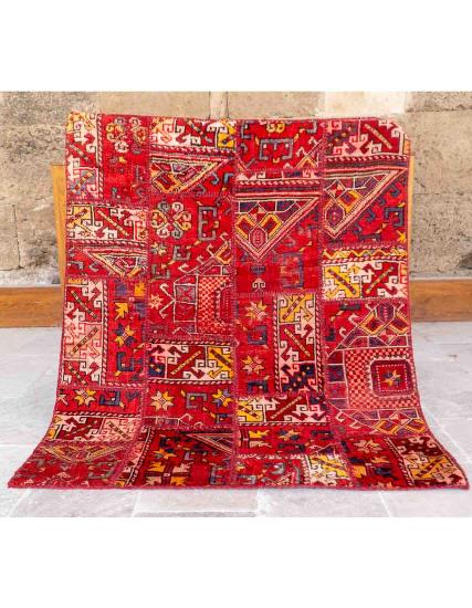 Hand Woven Vintage Patchwork Canakkale Carpet IGP