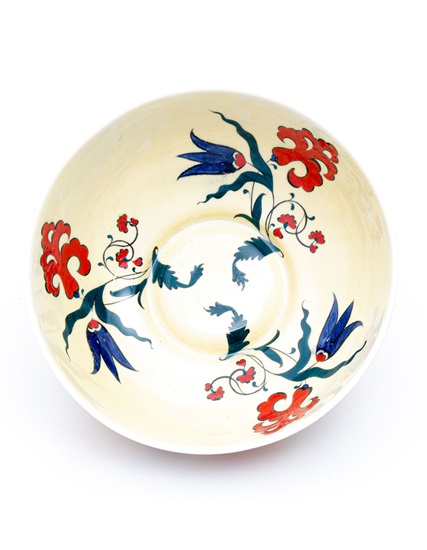 Iznik Ceramic Bowl with Red Lily & Blue Tulip Design PDO