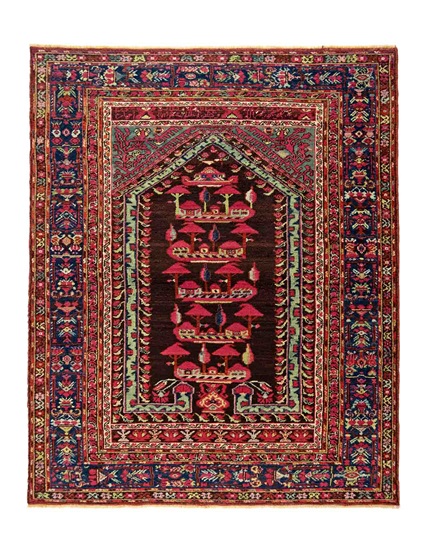 Antik Selvili Manzaralı Kula Halısı 19. Yüzyıl Ortası 150 x 120 cm