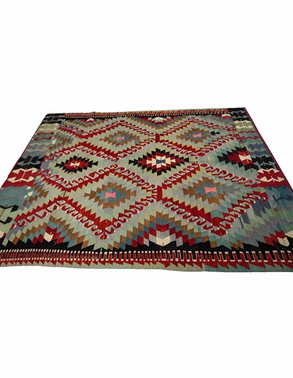 Hand Woven Denizli Eşme Kilim 264 x 202 cm (8.7 x 6.66 ft)