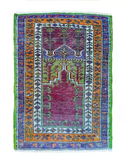 Antique Konya Inlice Prayer Turkish Rug 110 Years