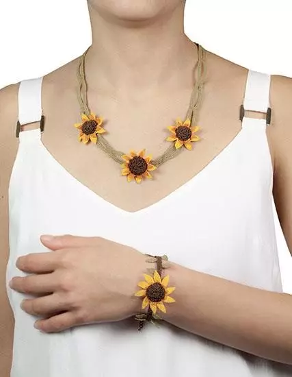 Sunflower Handmade Jewelry Set Nallıhan Needle Lace PGI